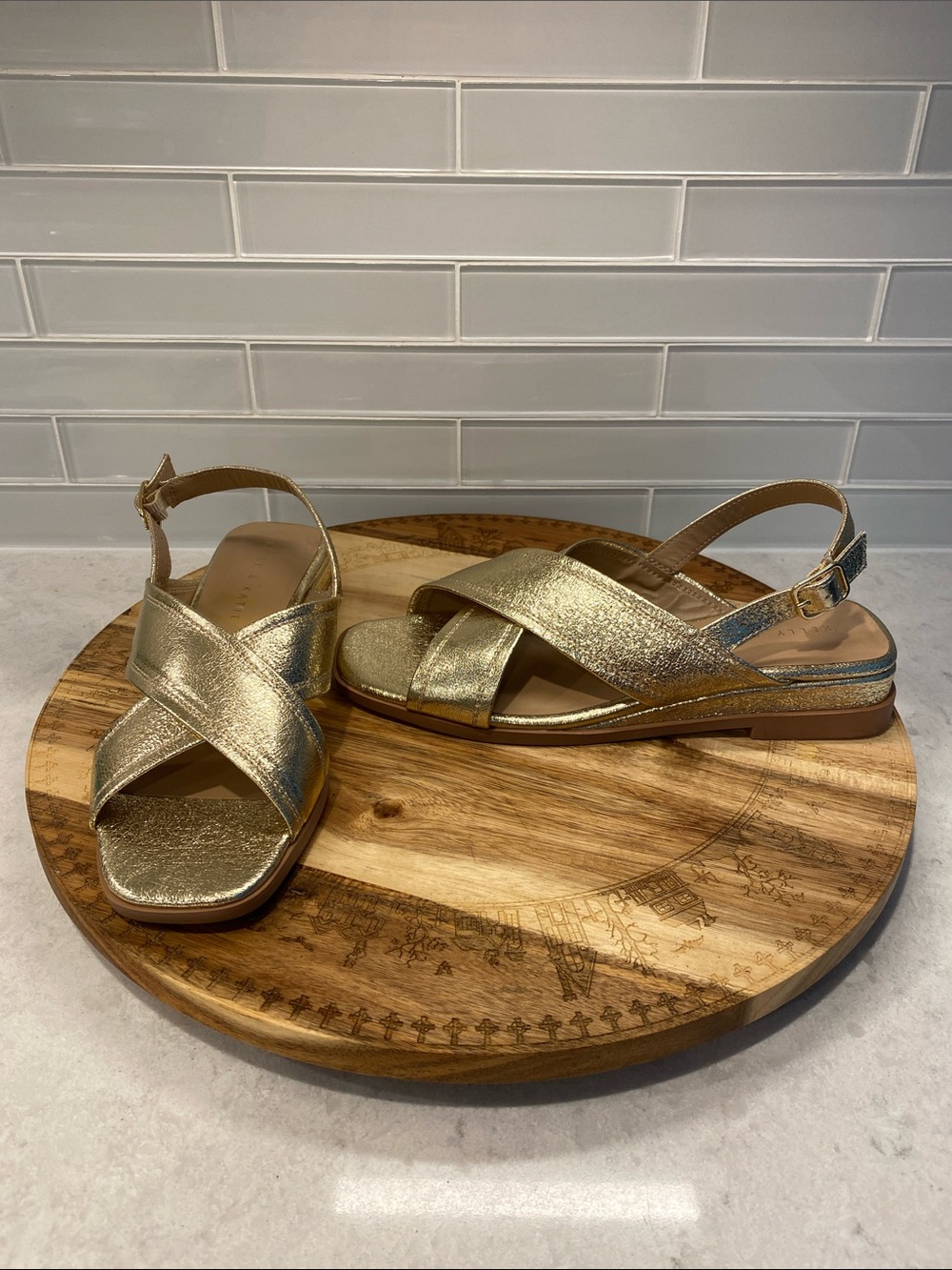 Kelly & Katie Metallic Gold Cross-Strap Sandals